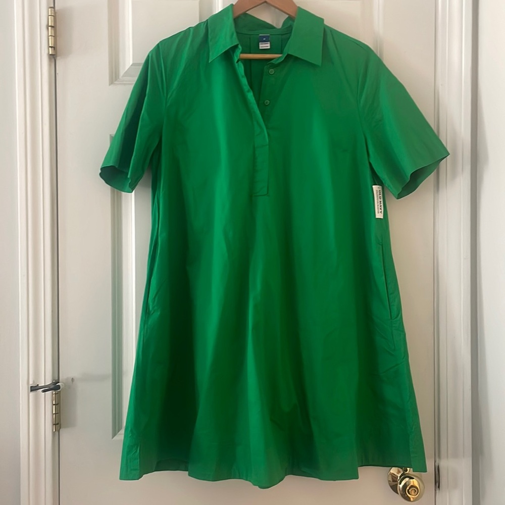 Women's Kelly Green Old Navy Shirt Dress with Pockets - M - NWT